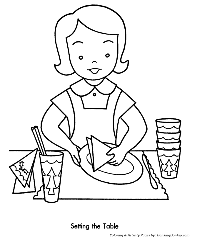 Christmas Party Coloring Sheet - Setting the table for the Christmas Party