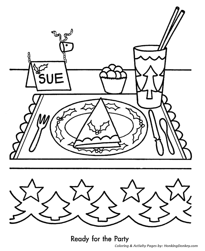 Christmas Party Coloring Sheet - Christmas Party Place Setting