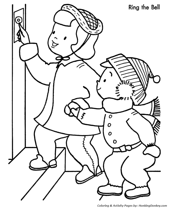 Christmas Party Coloring Sheet - Friends Arrive at the Christmas Party