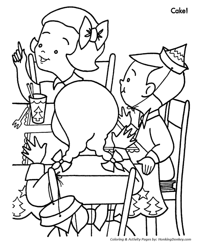 Christmas Party Coloring Sheet - Christmas Party Cake