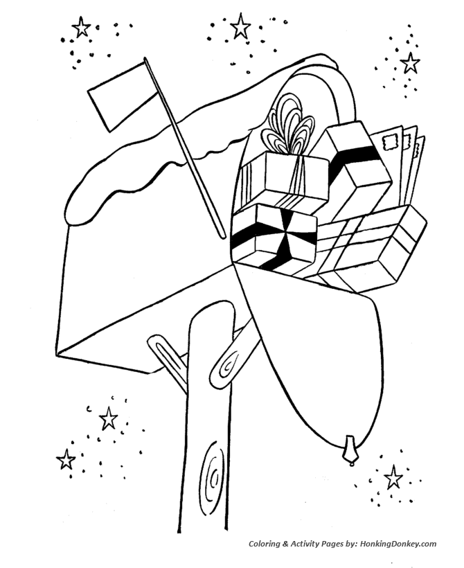 Christmas Shopping Coloring Sheet - Christmas Mail Packages 