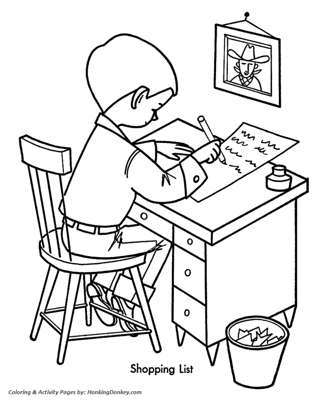 Christmas Shopping List Coloring Sheet