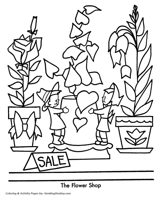 Christmas Flower Shop Coloring Page