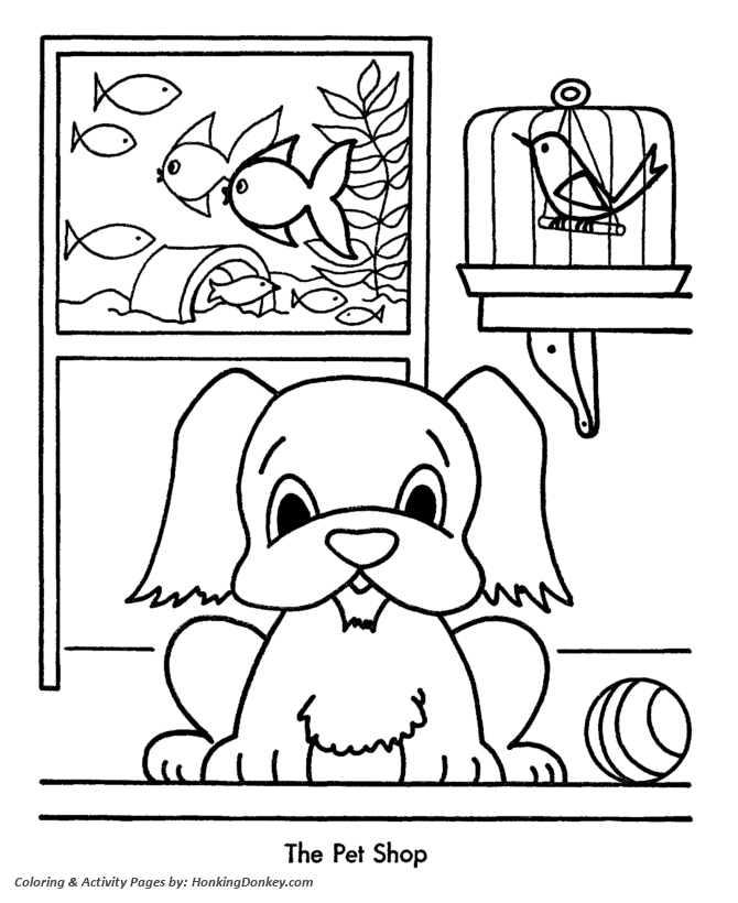 Kids Christmas Pet Store Coloring Page