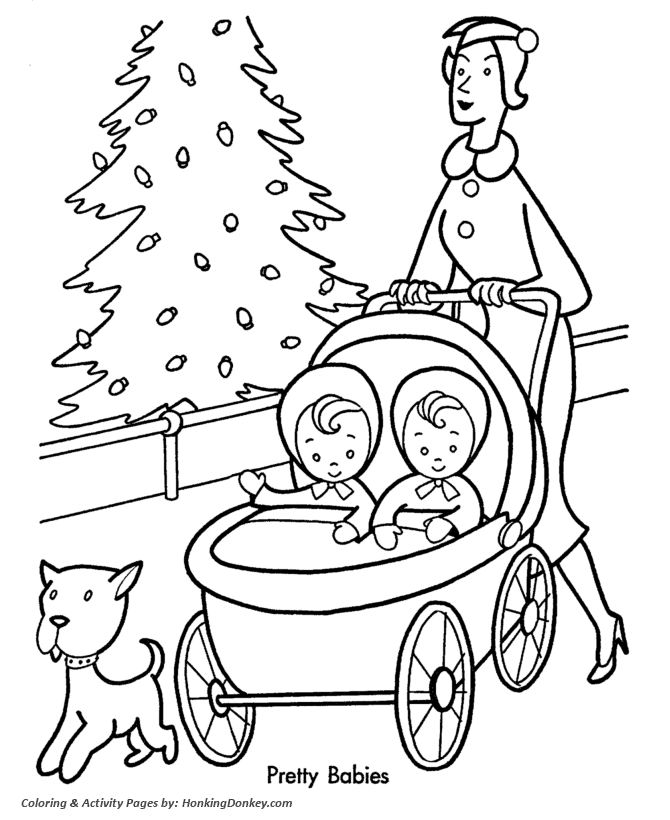 Mother and Babies Christmas Shopping Coloring Page