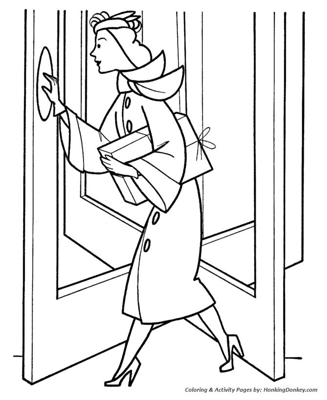 Woman Shopping for Christmas Coloring Page