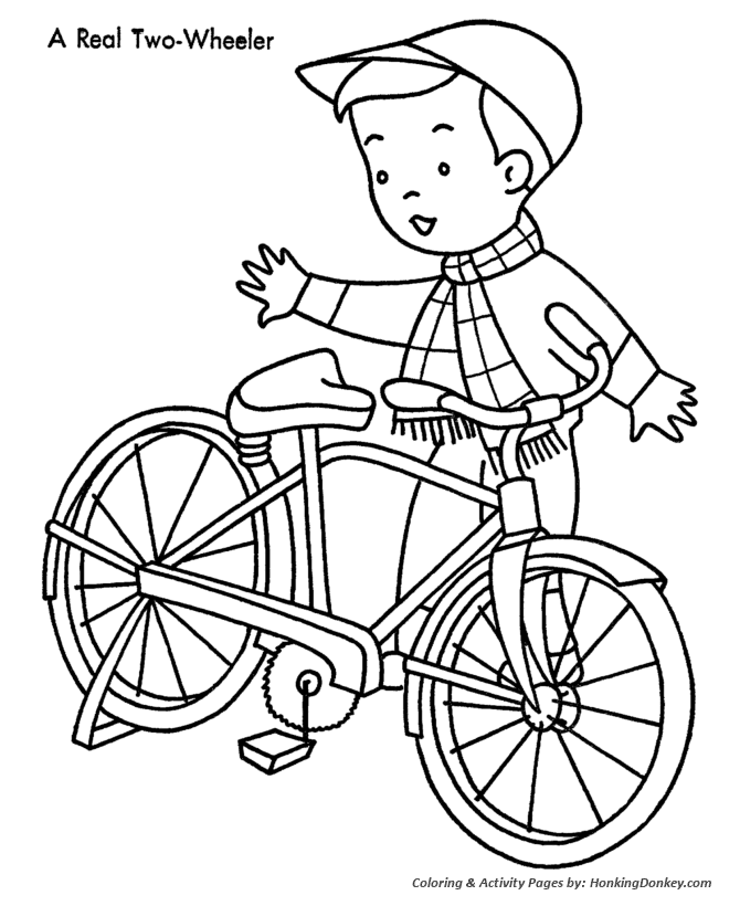 Kids Christmas Bike Coloring Page