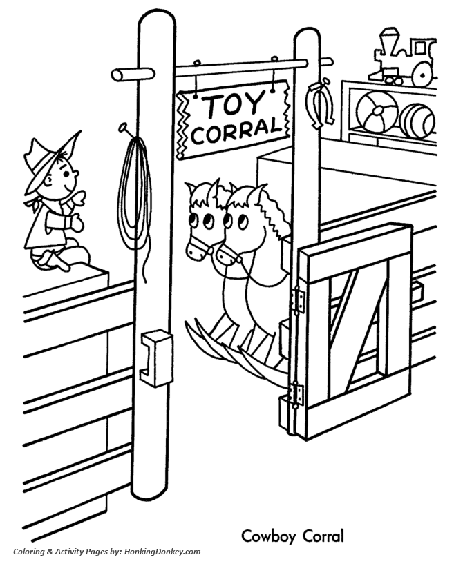 Christmas Shopping Coloring Sheet - Cowboy Toys 