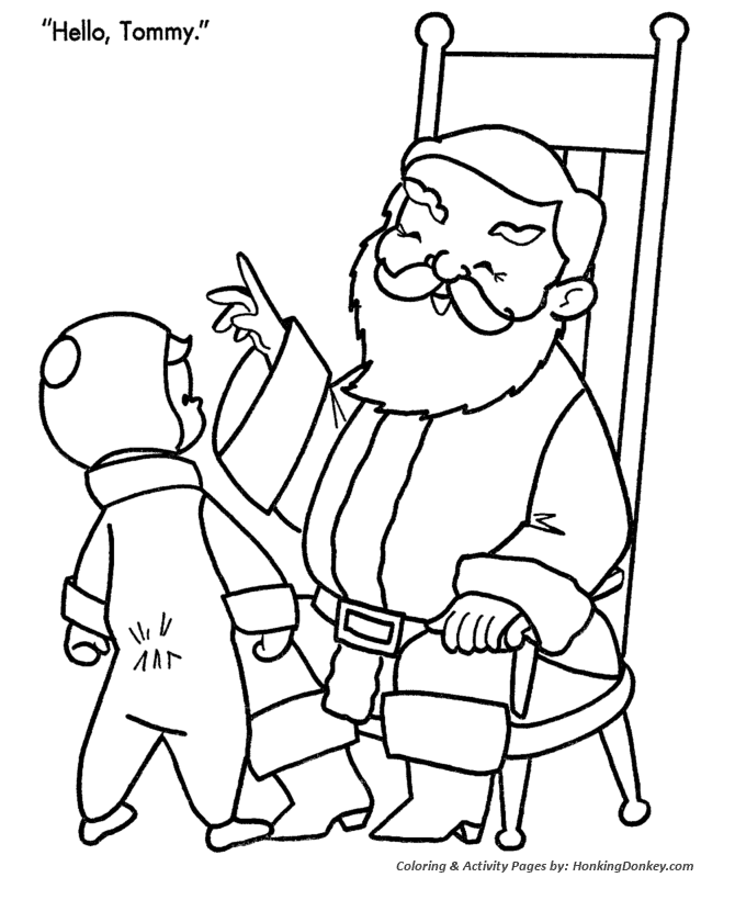 Kids Visit Santa at the Mall Christmas Coloring Page