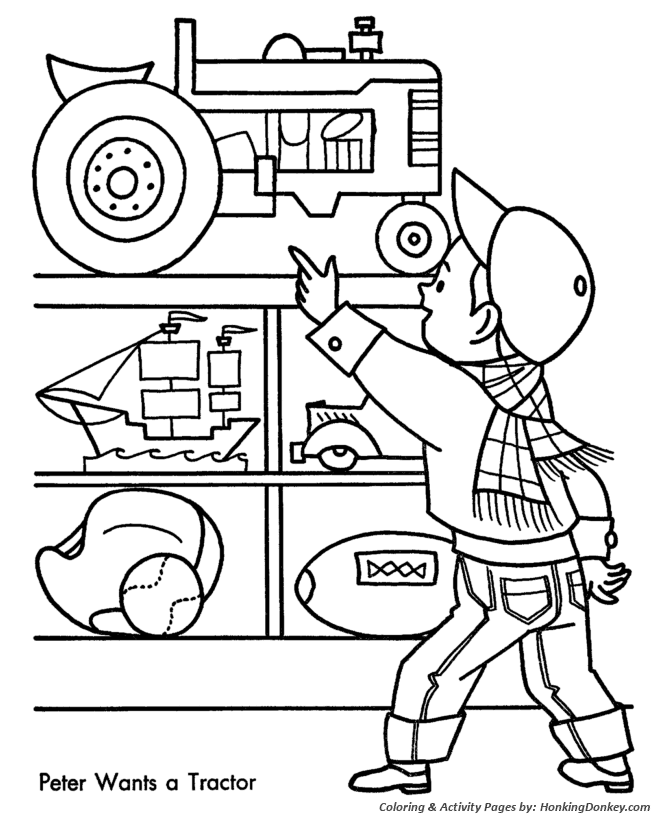 Christmas Shopping Coloring Sheet - Toy Tractor
