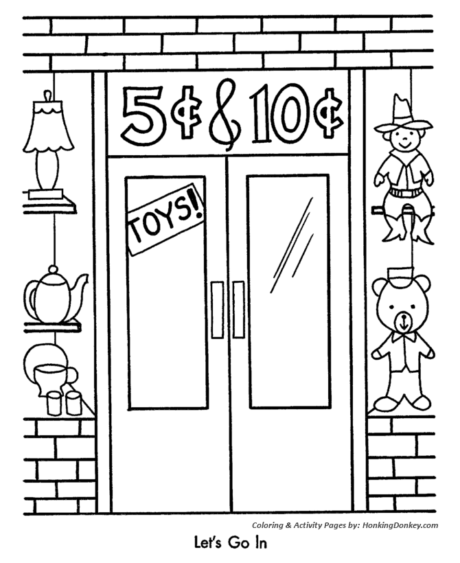 Christmas Shopping Coloring Sheet - Five and Dime Store 