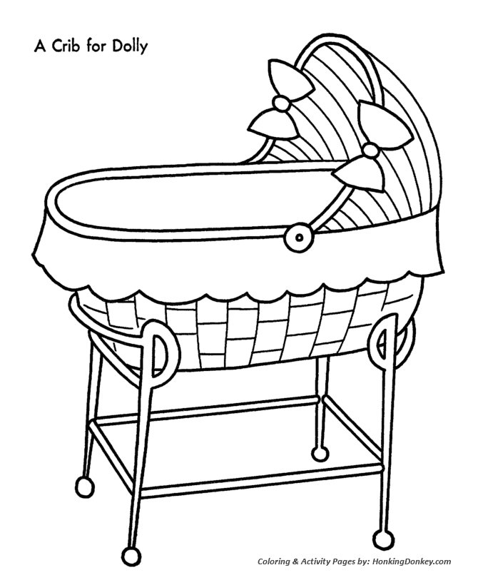 Christmas Toys Coloring Sheet - Doll Crib