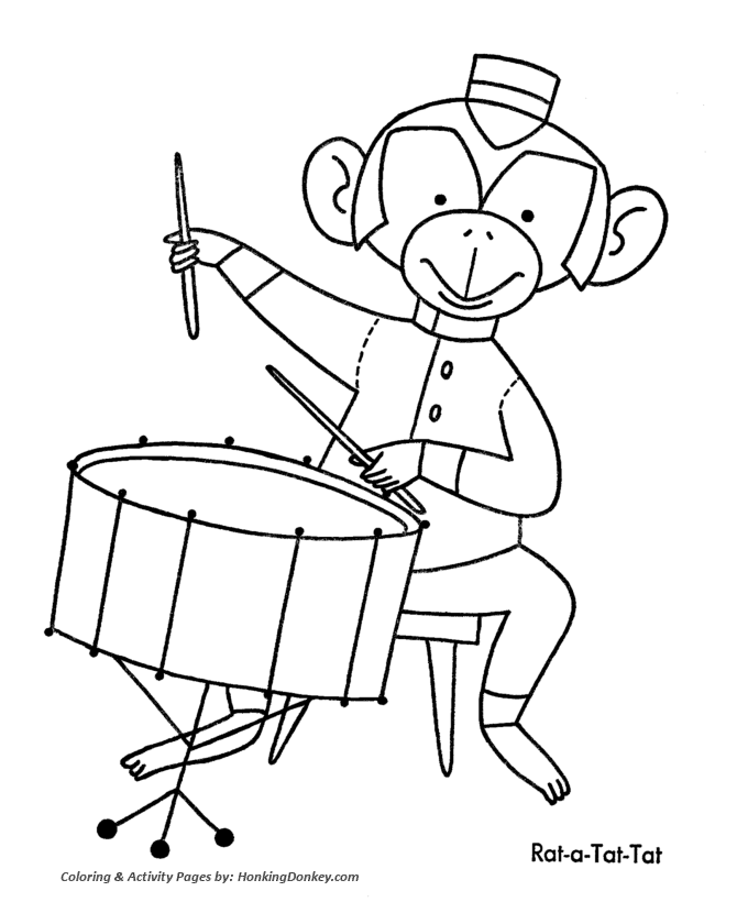 Christmas Toys Coloring Sheet - Monkey Drummer