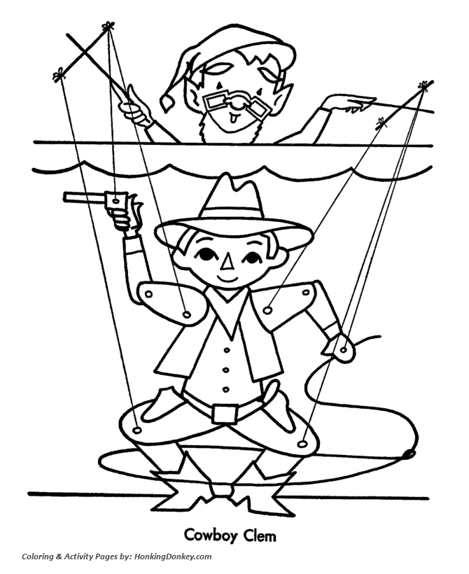 Christmas Toys Coloring Sheet - Cowboy Puppet