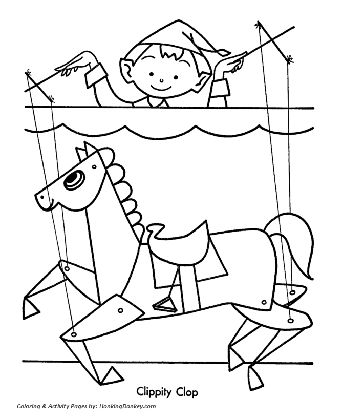 Christmas Toys Coloring Sheet - Toy Horse Puppet