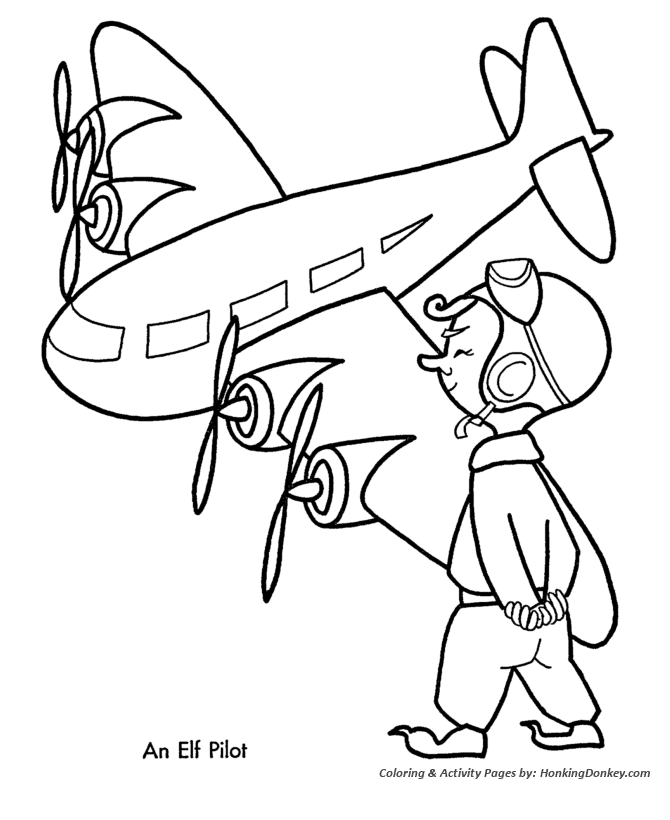 Christmas Toys Coloring Sheet - Elf Pilot