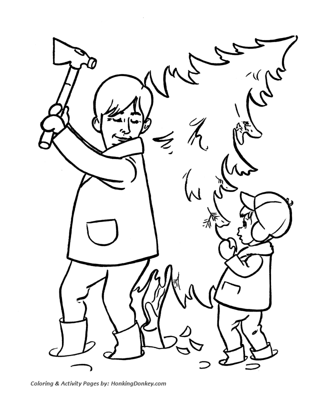 Cutting down the Christmas Tree Coloring Page