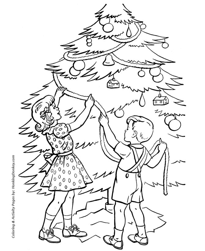 Christmas Tree Coloring Sheet - Trimming the Tree