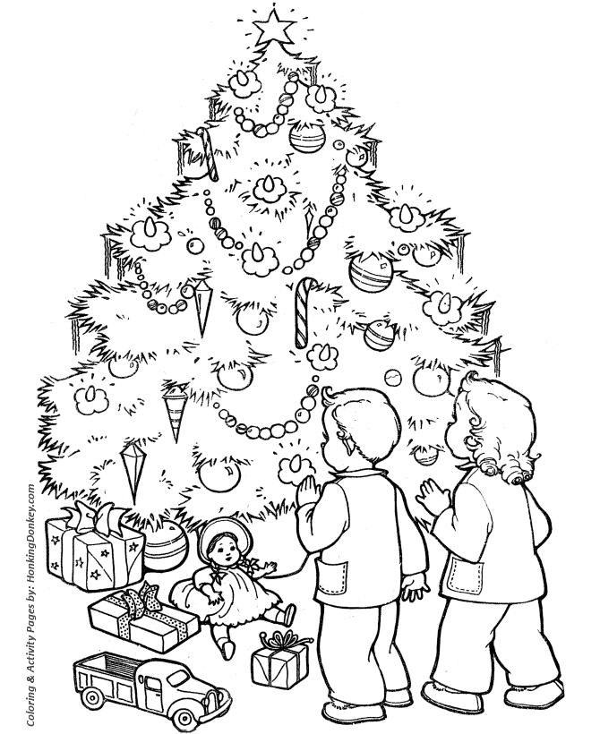   Christmas Morning Christmas Tree Coloring Page Sheet
