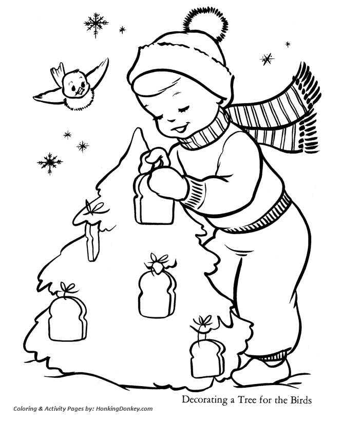 Christmas Tree Coloring Sheet - Christmas Yard-Tree / Bird Tree Coloring Page