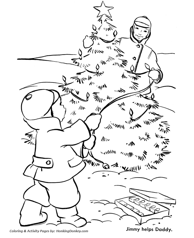 Lighting the Outdoor Christmas Tree Coloring Sheet