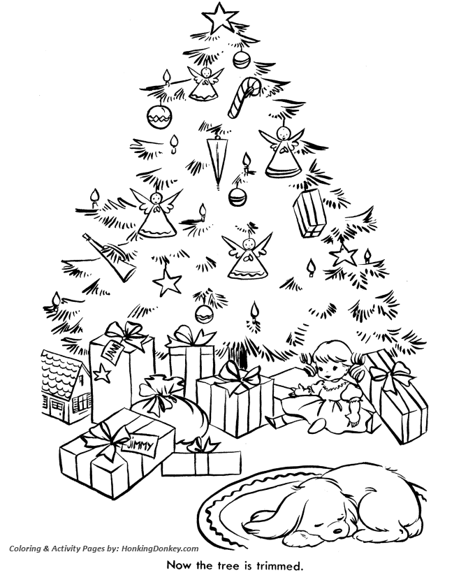   Many Packages under the Christmas Tree Coloring Sheet