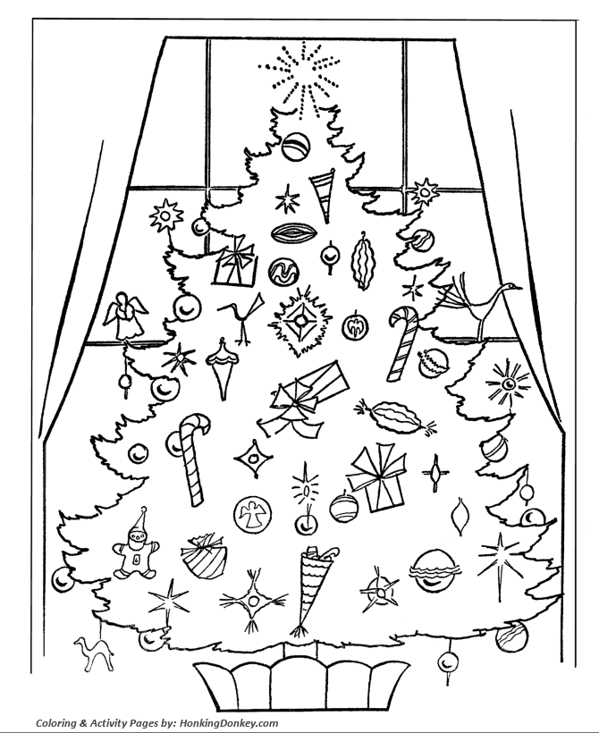  Christmas Tree in the Window Coloring Page Sheet
