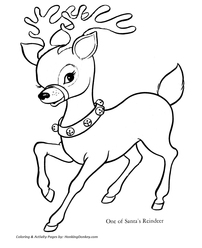 Santa's Reindeer Coloring Sheet - Santa's Reindeer with Sleigh Bells