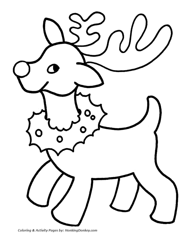 Santa's Reindeer Coloring Sheet - Reindeer with Christmas Wreath