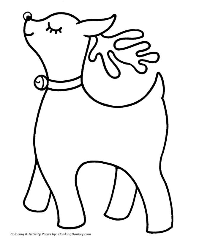 Santa's Reindeer Coloring Sheet - Easy to color Santa's Reindeer