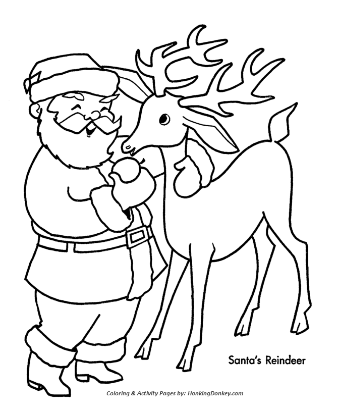 Santa's Reindeer Coloring Sheet - Santa's with one of his Reindeer