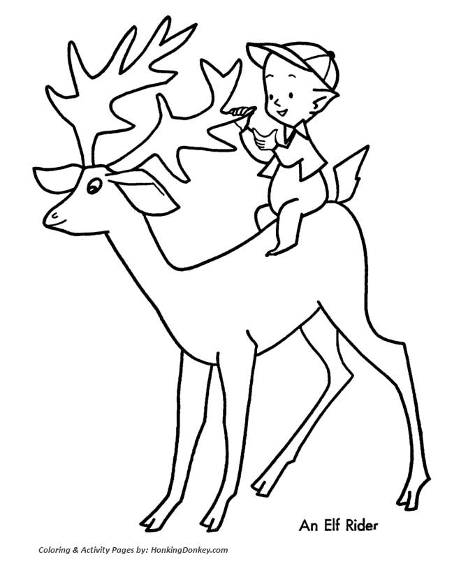 Santa's Reindeer Coloring Sheet - Santa's Reindeer and Elf