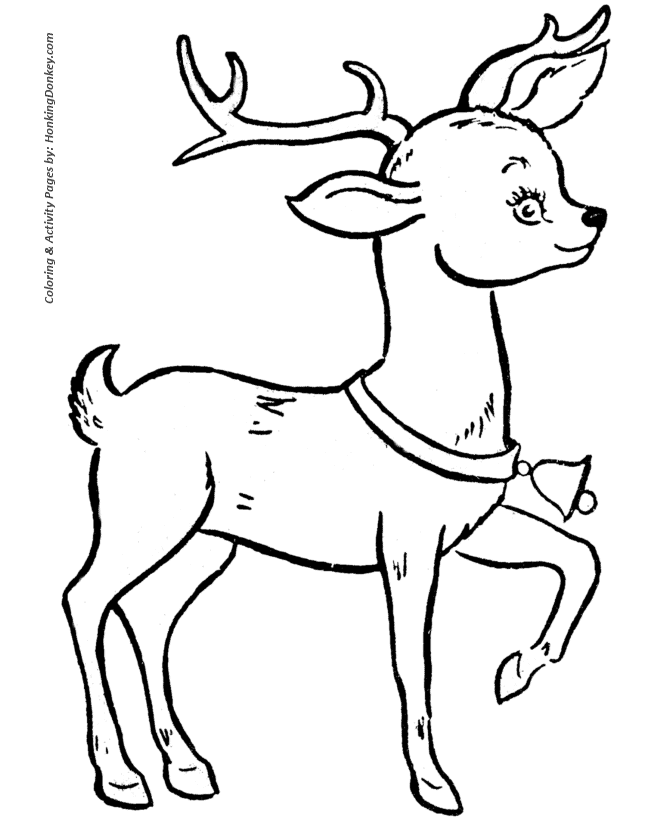 Santa's Reindeer Coloring Sheet - Cute Santa's Reindeer with a Bell