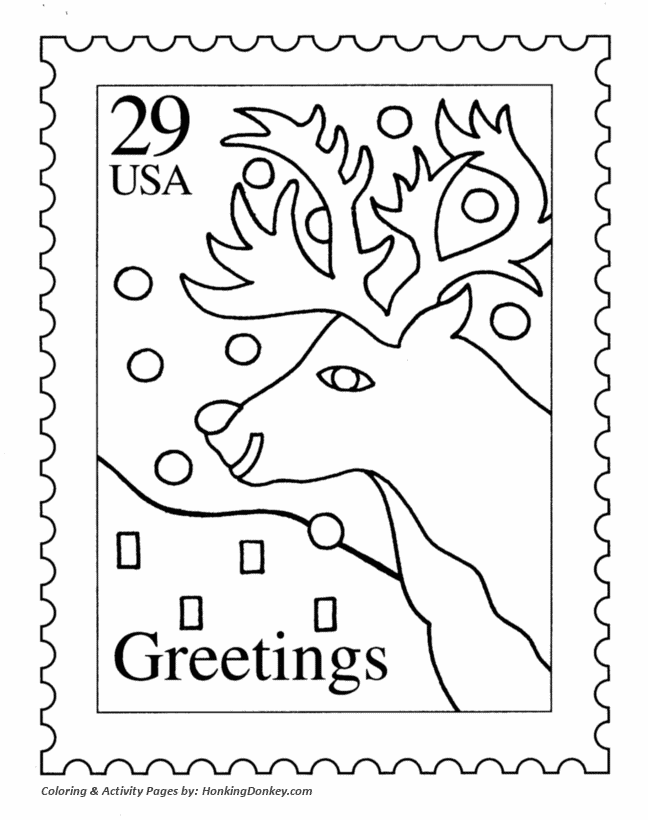 Santa's Reindeer Coloring Sheet - Reindeer Christmas Stamp