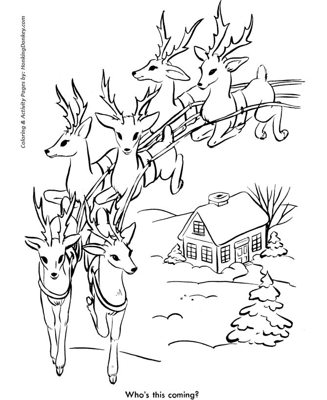 Santa's Reindeer Coloring Sheet - Santa's Reindeer in Flight