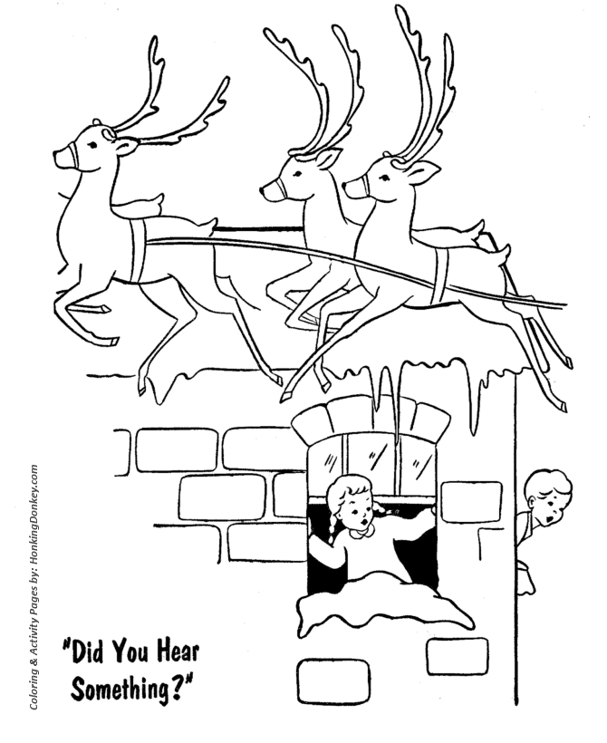 Santa's Reindeer on the Roof Coloring Sheet