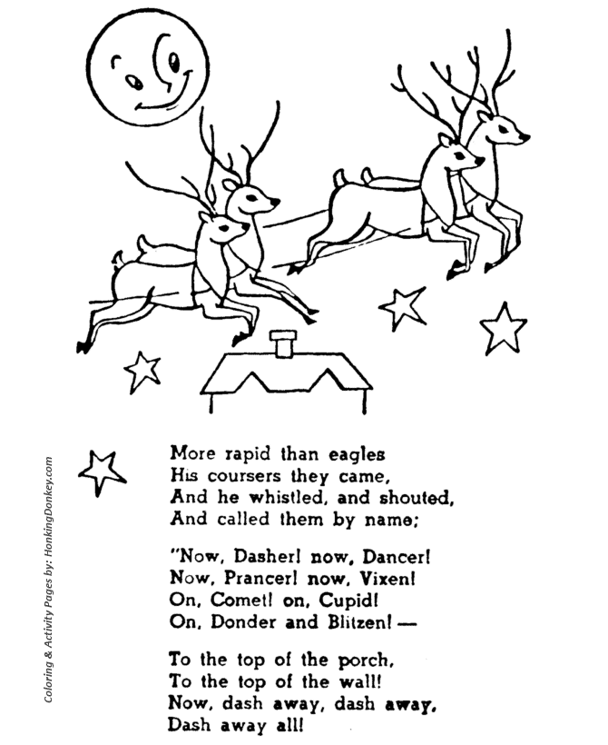 Santa's Reindeer Coloring Sheet - Dasher, Dancer, Prancer, Vixen, Reindeer