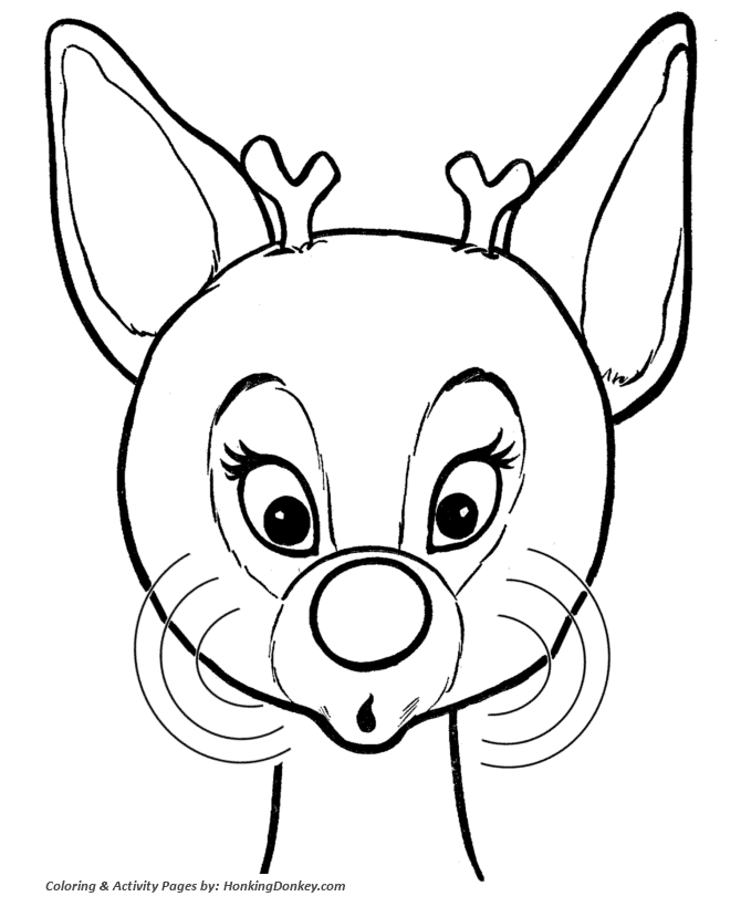 Rudolph Reindeer Coloring Sheet - Rudolph is embarassed by his nose