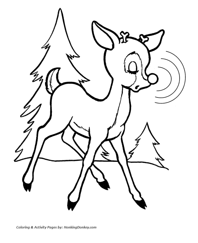 Rudolph Reindeer Coloring Sheet - Rudolph's Nose Shines Bright