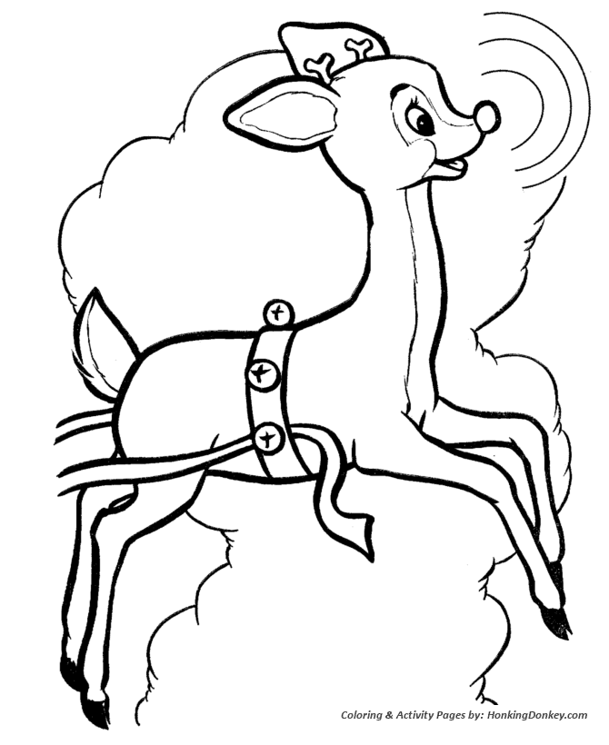 Rudolph Reindeer Coloring Sheet - Rudolph leads the Sleigh
