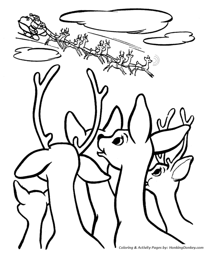 Rudolph leads the Reindeer back to the North Pole Coloring Sheet