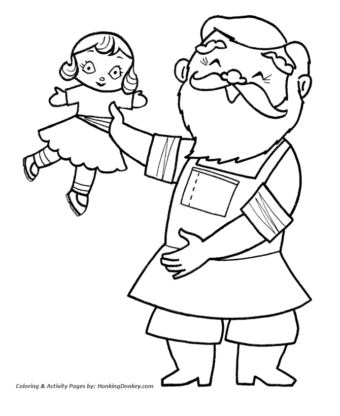 Christmas Santa Coloring Sheet - Santa is making dolls