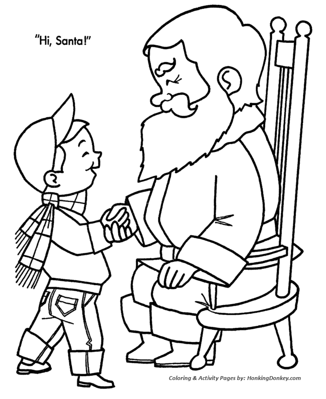 Christmas Santa Coloring Sheet - Santa talks to children at the Mall