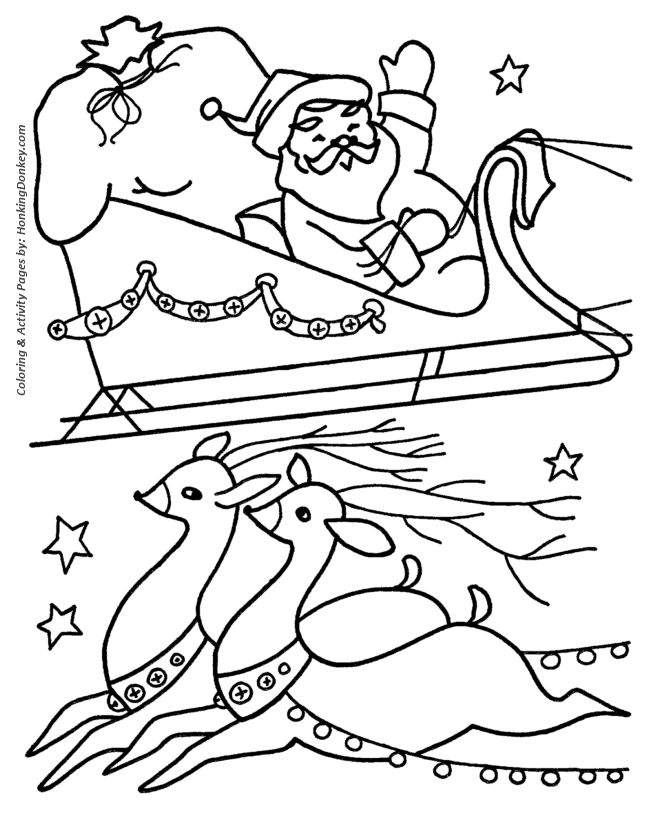 Christmas Santa Coloring Sheet - Santa Drives the Sleigh