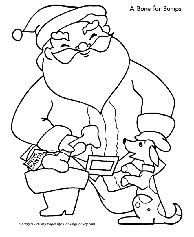 Christmas Santa Coloring Sheet - Santa brings the dog a bone