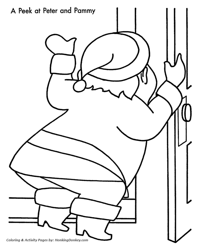 Christmas Santa Coloring Sheet - Santa checks to make sure children are asleep