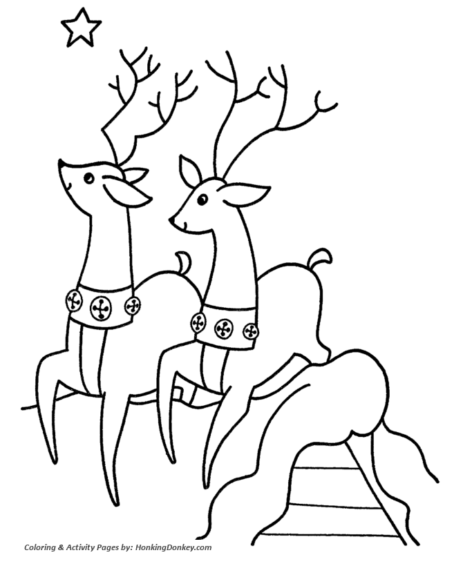 Christmas Santa Coloring Sheet - Santa's Reindeer check the stars