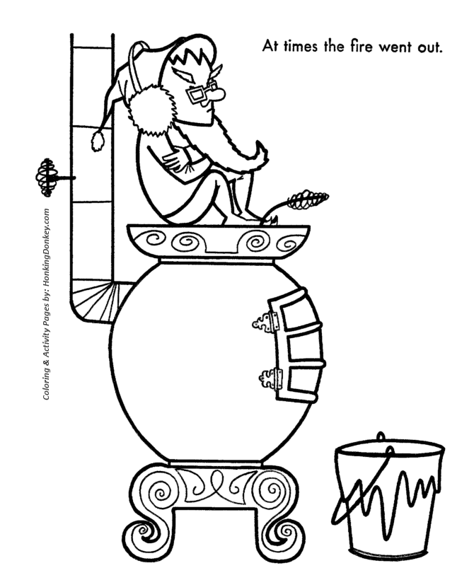 Santa's Helpers Coloring Sheet - The workshop stove went out