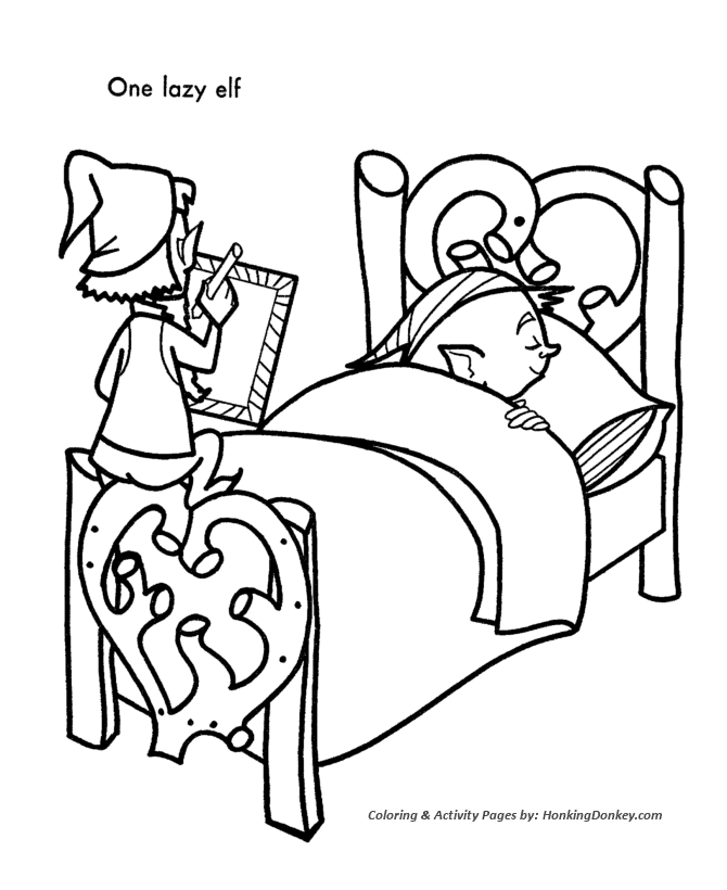 Santa's Helpers Coloring Sheet - One of Santa's Helpers was sleeping