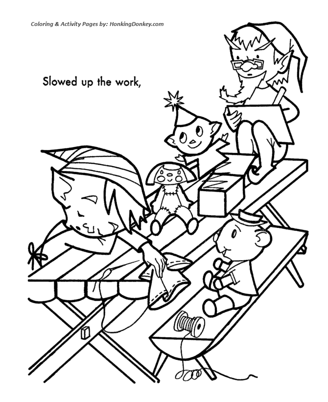 Santa's Helpers Coloring Sheet - One Elf worked too slow